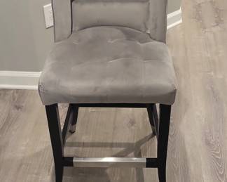 Modern Grey Velvet Tufted Bar Stool with Open Cutout Back