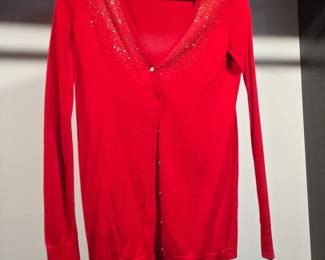 Calvin Klein Womens Red Embellished Cardigan