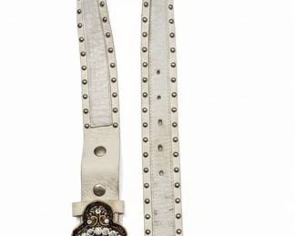 Leatherock White Leather Rhinestone Belt