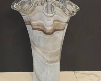 Tammaro Home Murano Style Brown and White Swirl Ruffled Vase