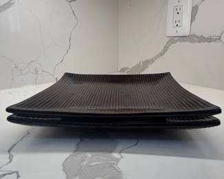 Crate  Barrel Square Black Ceramic Ribbed Plates third image  