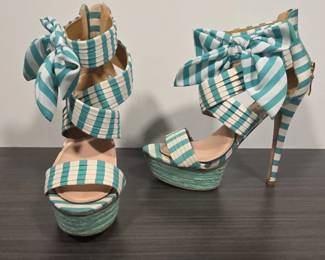 Zigi Soho Blue and White Striped Platform Bow Heels