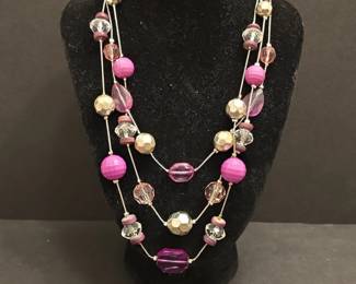 Vintage MultiStrand Purple and GoldTone Beaded Necklace