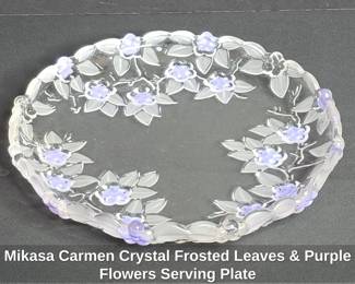 Mikasa Carmen Crystal Frosted Leaves  Purple Flowers Serving Plate  