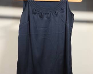 Ann Taylor Navy Blue Sleeveless Top with Embellished Neckline