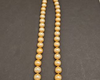 Vintage Faux Pearl Necklace with Filigree Clasp  Champagne Color