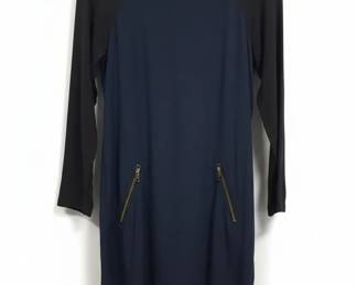 Davi Lerner Navy and Black Silk Long Sleeve Dress