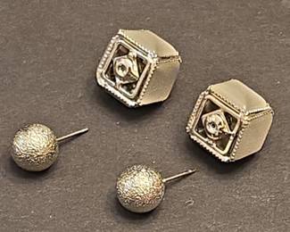 Geometric Cube and Textured Ball FrontBack Stud Earrings with Faux Pearl second image