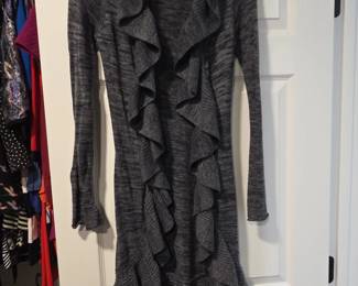 Neiman Marcus Womens Gray Ruffled Open Front Cardigan Sweater