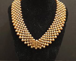 Vintage MultiStrand GoldTone Faux Pearl Bib Necklace