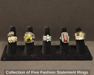 Collection of Five Fashion Statement Rings