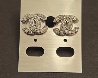 Chanel Crystal CC Logo Stud Earrings