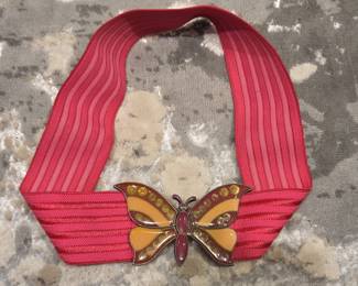 Vintage s Red Elastic Belt with Butterfly Buckle