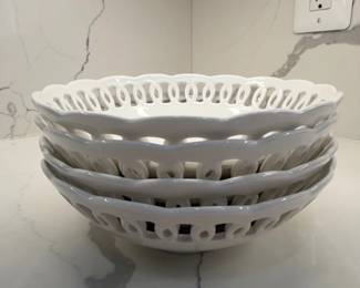 White Ceramic Lattice Rim Serving Bowl second image