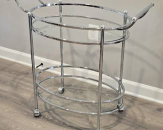 MidCentury Modern Chrome and Glass Oval Bar Cart