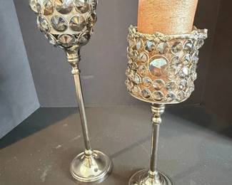 Crystal Beaded Goblet Candle Holder Set
