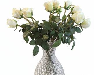 DiamondCut Crystal Vase with Faux Roses