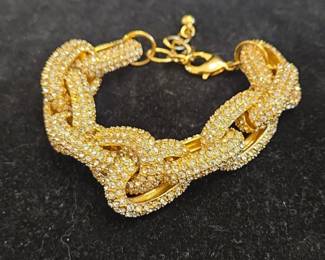 J. Crew Gold Tone Pav Rhinestone Chunky Chain Link Bracelet
