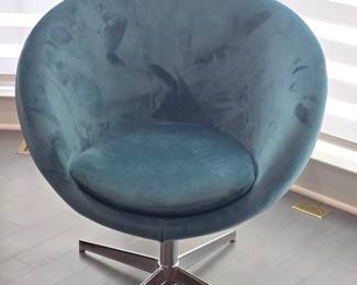 Modern Blue Velvet Swivel Egg Chair