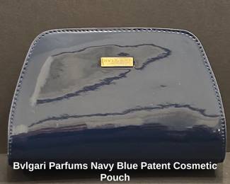 Bvlgari Parfums Navy Blue Patent Cosmetic Pouch