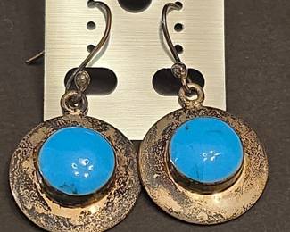 Vintage Turquoise and Sterling Silver Disc Dangle Earrings