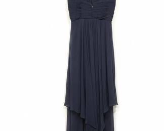 Eliza J Navy Blue Chiffon Beaded Halter Evening Gown