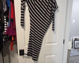 BCBGMAXAZRIA Black and White Striped Asymmetrical Draped Dress