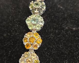 Sterling Silver MultiColored Gemstone Floral Cluster Tennis Bracelet second image