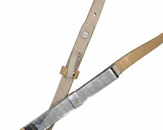 Beige Patent Leather Belt with SilverTone Bar Buckle