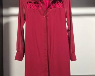Maude Red Lattice Detail Shirt Dress