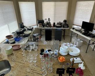 Misc plates, glassware, serving bowls etc.