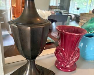 Ceramic vase and metal urn