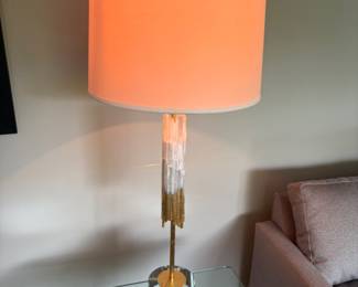 John Richard Selenite and gold-leaf console lamp with natural selenite crystal accented with gold leaf and a crystal base