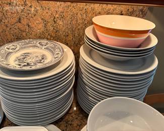 White buffet plates and bowls