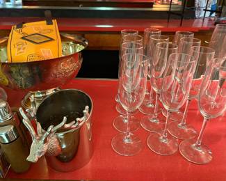 Champagne essentials - cooler and glasses, aluminum wine bottle