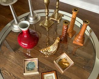 Arte Italica pewter, brass, and wood candle holders, Pewabic pottery and more!
