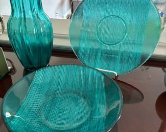 MCM - Forte Crisa turquoise/emerald green glass with textured stripes