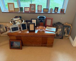 Vintage cedar chest and a curated collection of picture frames - Jay Strongwater and vintage to current