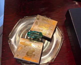 depression glass dish and pill/cigarette cases