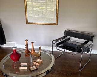 Wassily Chair - chrome and black leather - Italian and chrome and glass round coffee/cocktail table