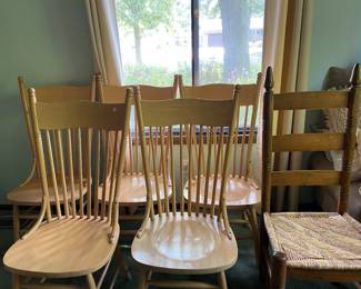 Many wooden chairs