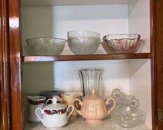 Glass bowls, vases, tea pots