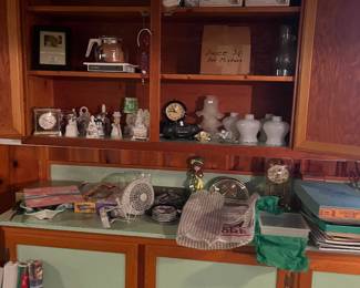 Bell collection, light globes, office supplies, misc