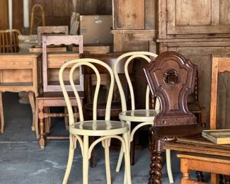 Lots of great side chairs, french bistro chairs, large cupboards, etc.