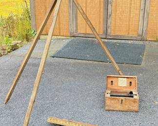 Transit, tripod & leveling stick