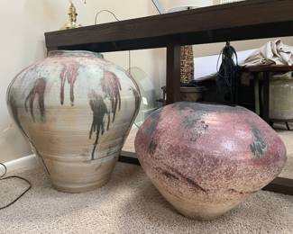 BIG & Beautifully Awesome!! Ceramic Vases (approx.) 27" x 24" & 18" x 22" w/Raku Finish? Whatever--Absolutely Awesome!!