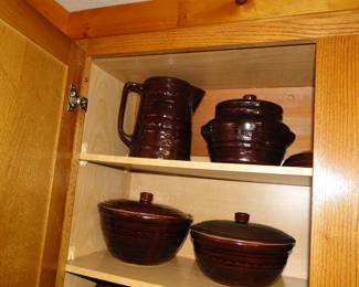 Brown stoneware serving, baking, and cooking pieces