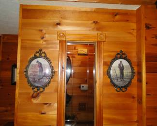 Pair of oval vintage prints with metal frames and vintage glass