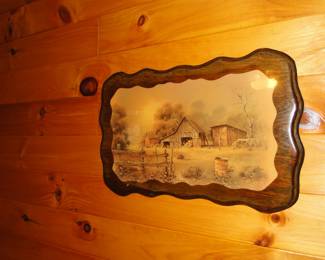 Vintage framed barn piece on hand carved board