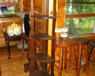 Tall wooden shelving unit